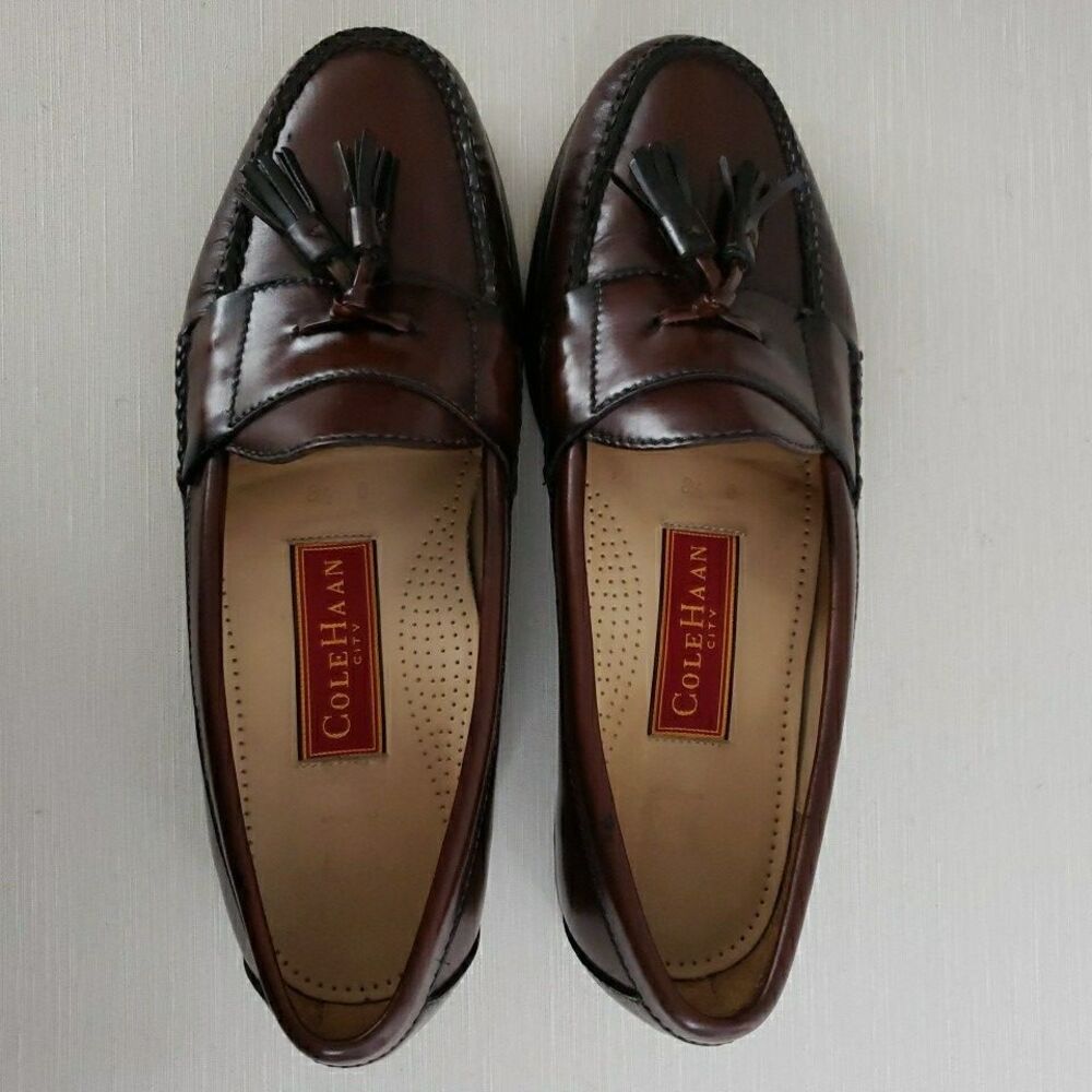 Cole Haan City Mens 8.5 D Pinch Tassel Loafer Shoes Burgundy Leather Mexico